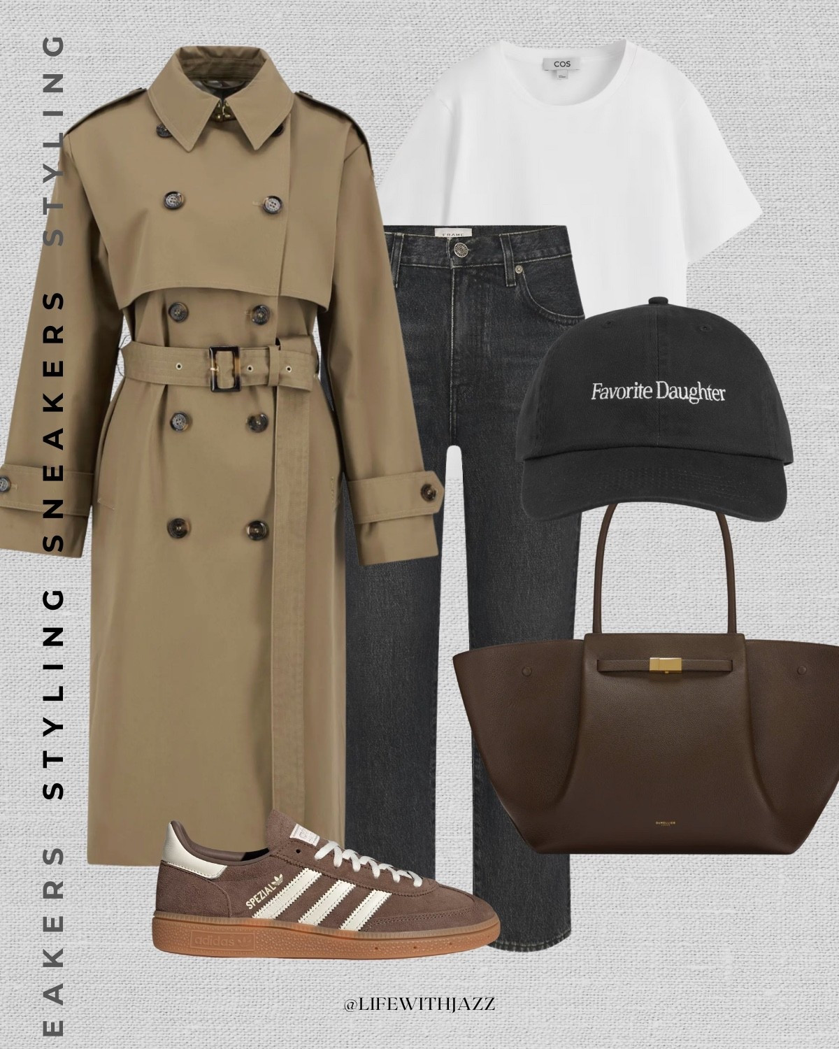 Styling sneakers for fall 

Fall style / casual style / elevated style/ sporty style / trench coat / white tee / ankle jeans / adidas sneakers / Demellier tote 

#LTKStyleTip #LTKSeasonal