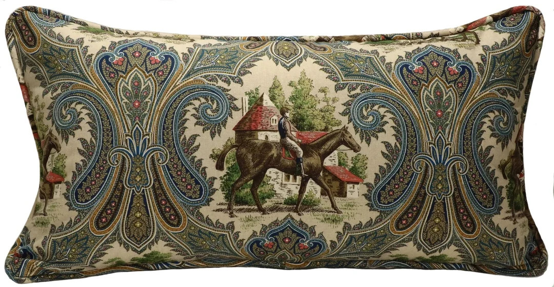 One 14 by 26 Horse Throw Pillow Cover, Equestrian Country Scene Blue Green Tan Paisley Throw Pill... | Etsy (US)