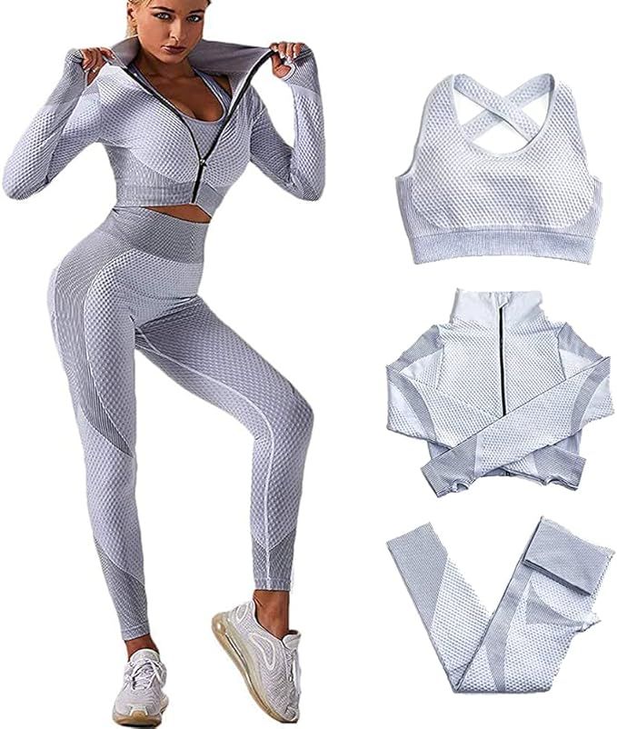 Veriliss 3pcs Seamless Outfit Workout Sets Gym for Women, Fitness Sports School Running Clothes Y... | Amazon (US)