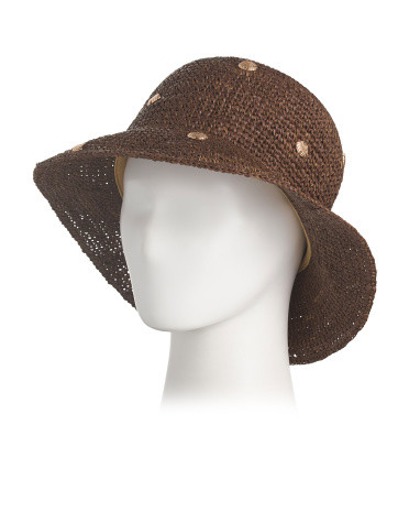 Raffia Bucket Hat With Metal Shell For Women, Gold | TJ Maxx