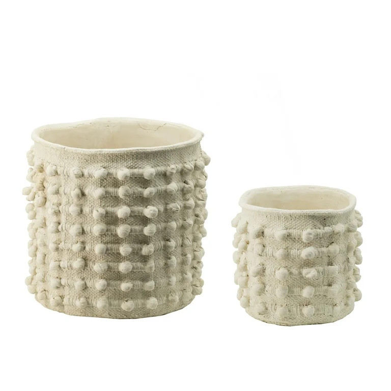 Round Outdoor Planters with Tassel Pom Detail - 13" and 9" - Set of 2 - Cream Finish | Walmart (US)