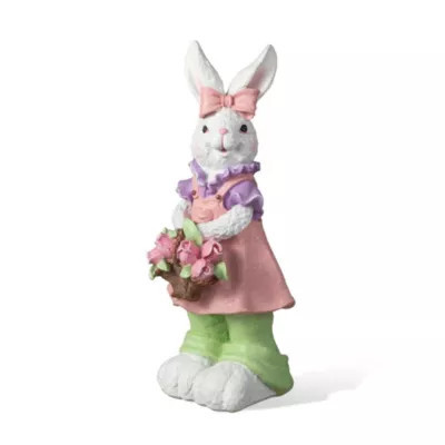 Glitzhome 17.5"H Easter Resin Bunny Girl Table Decor with Flower Basket | Belk
