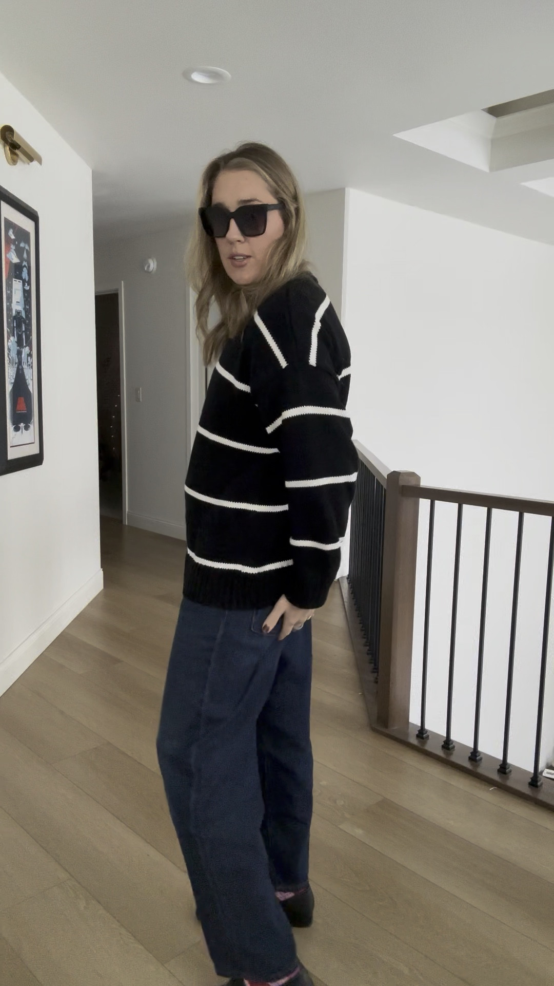 My look is oversized from head to toe. This 100% cotton sweater is always being sold out and restocked. This current striped colorway isn't available but there are a handful of colors.

For sizing reference, I'm 5'9", 175 pounds. Sweater and shirt are medium, and the jeans are 31'x30'. 

 #LTKootd #LTKMidsize #LTKTall