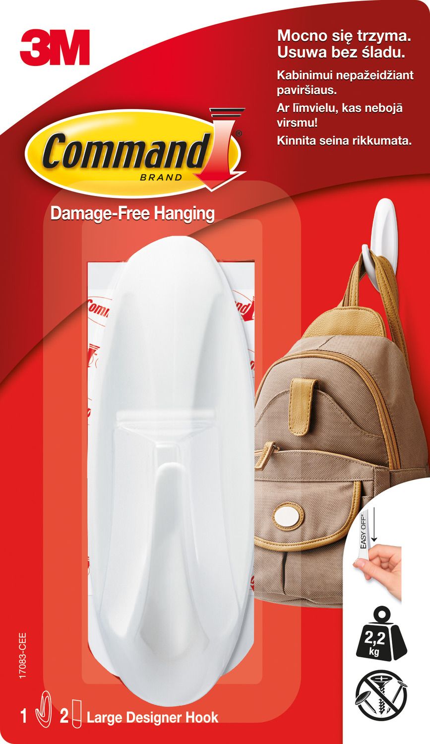 Command Designer Hooks, Large, White, 2 Hooks, 4 Strips/Pack | Walmart (US)