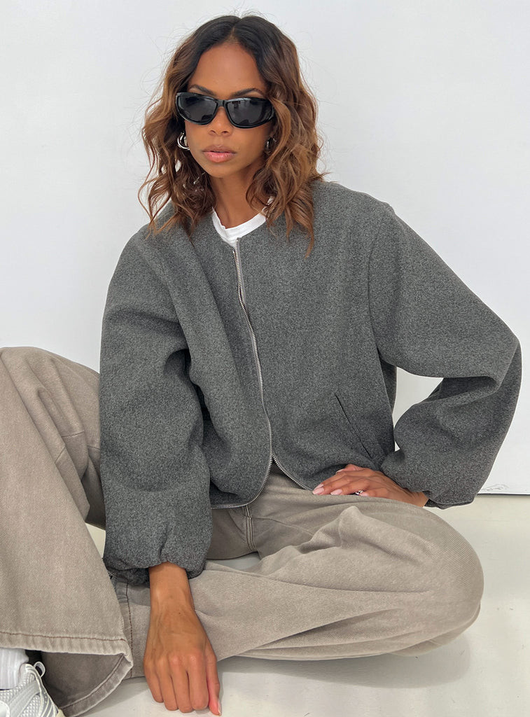 Karletta Cropped Bomber Jacket Grey | Princess Polly US