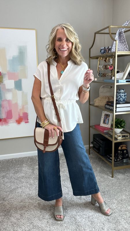 When you find the cutest toe waist blouse on Amazon. Comes in tons of colors and prints. I’d size down. This is a small and it was a little big 

Use LISAXSPANX on the FANTASTIC jeans. Wearing size small 

#LTKworkwear #LTKstyletip #LTKover40