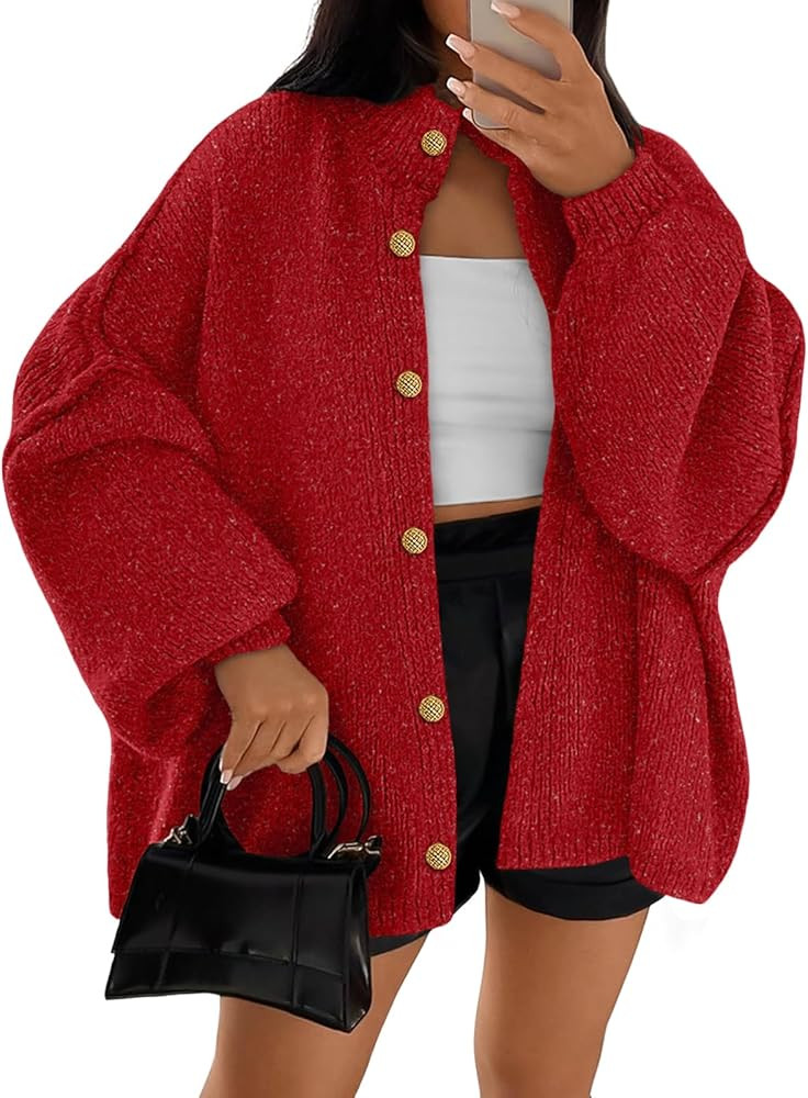 LILLUSORY Womens Oversized Chunky Knit Cardigan Sweaters Long Lantern Sleeve Button Down Cozy Tre... | Amazon (US)