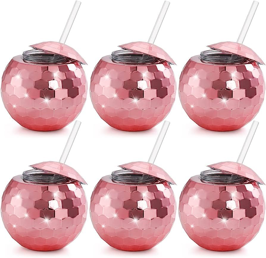 Nicunom 6 Pack Disco Ball Cups with Lids & Straws, 19 Oz Rose Gold Pink Disco Ball Tumbler Disco ... | Amazon (US)