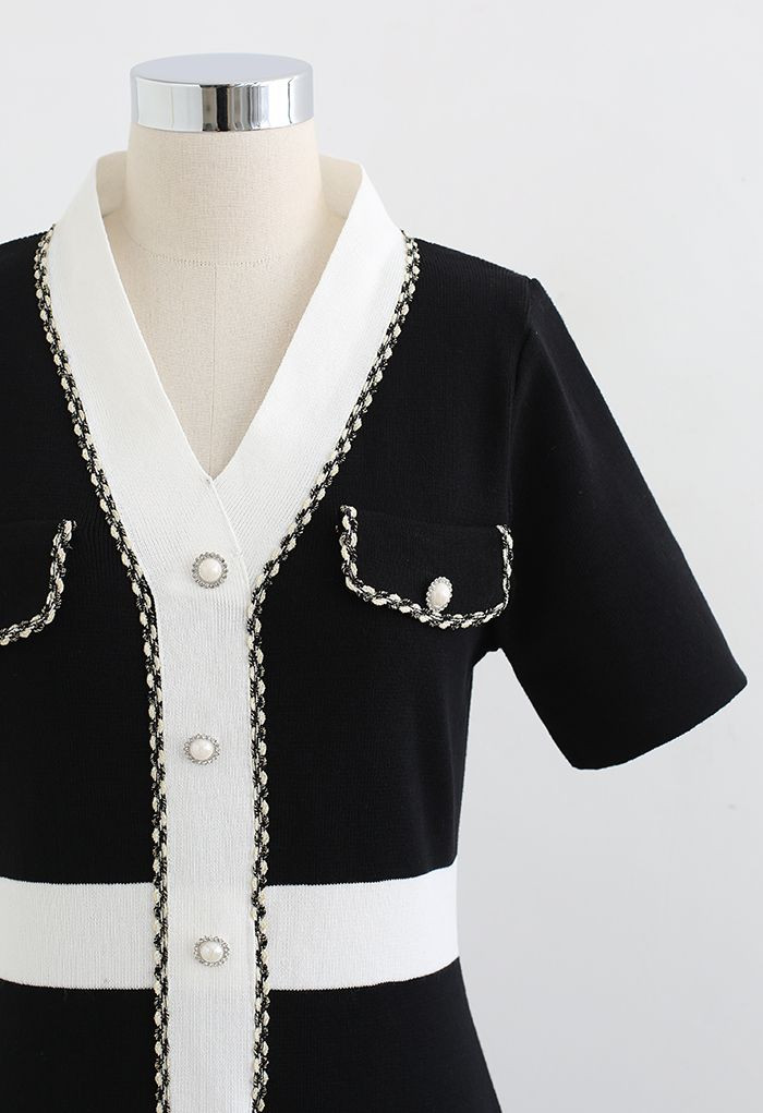 Retro Grace Contrast Color Knit Dress in Black | Chicwish