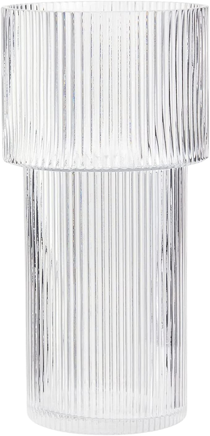 YANWE Clear Glass Vase, Flower Vase for Centerpieces, Ribbed Vase, Tall Vase, Large Glass Vase, M... | Amazon (US)