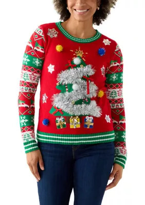 Joyland Women's Christmas Tree Garland Sweater | Belk