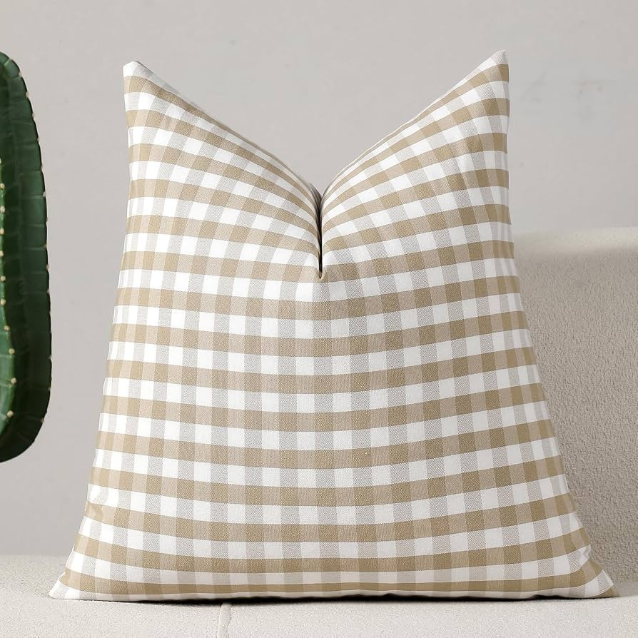 vctops Coffee Buffalo Check Plaid Decorative Throw Pillow Covers 18x18 Inch Farmhouse Gingham Squ... | Amazon (US)