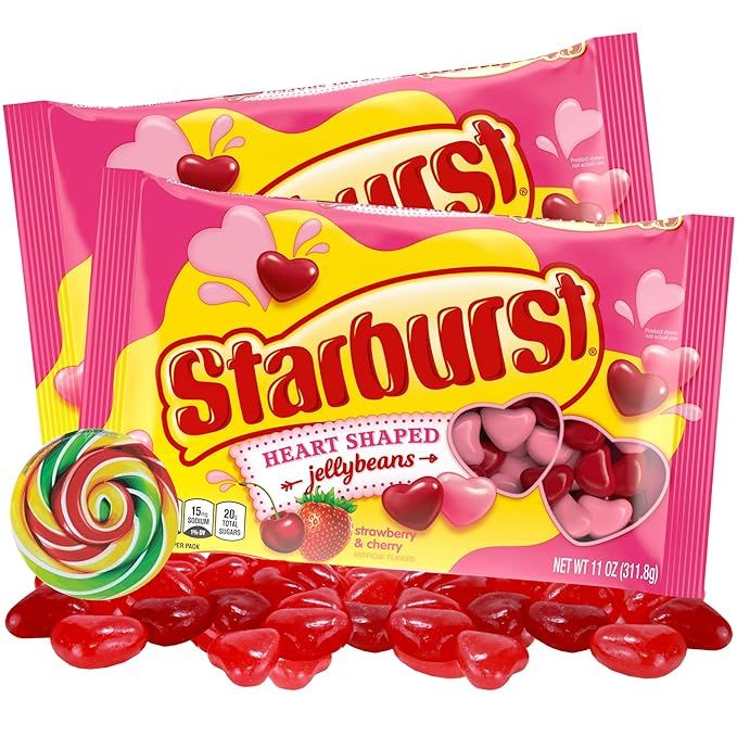 Starburst Strawberry & Cherry Heart Shaped Jellybeans, Valentine's Day Fruity Candy for Loved One... | Amazon (US)