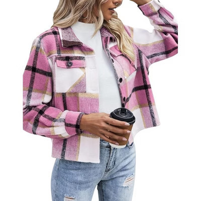 Zeagoo Womens Fashion Cropped Flannel Shacket Jacket Plaid Button Down Shirt Trend Casual Cozy Coat Tops XXL | Target