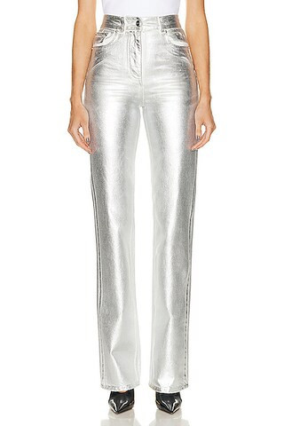 Ferragamo Metallic Slim Straight Pant in Metallic Silver | FWRD 