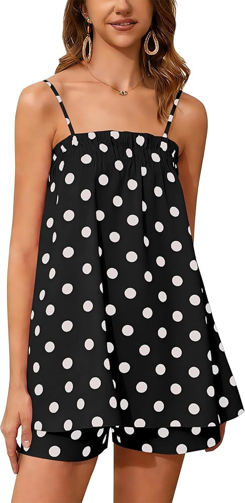 calbatic Women 2 Piece Lounge Set Striped Summer Pajama Set Sleeveless Peplum Cami Top and Wide L... | Amazon (US)