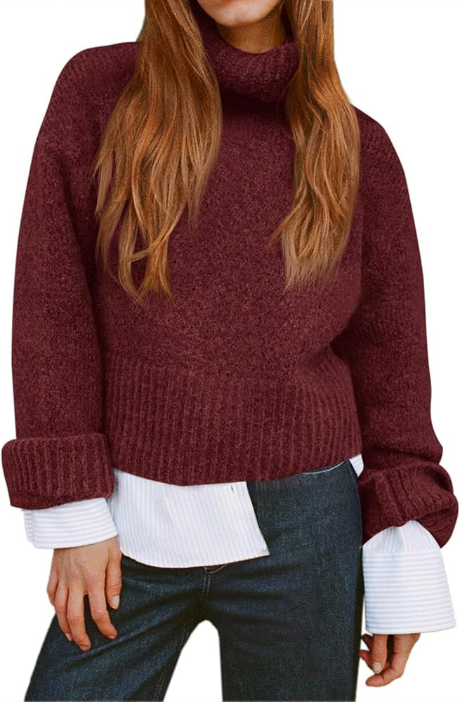 Saodimallsu Womens Turtleneck Fuzzy Sweaters Long Sleeve Chunky Knit Casual Loose Warm Fall Winte... | Amazon (US)