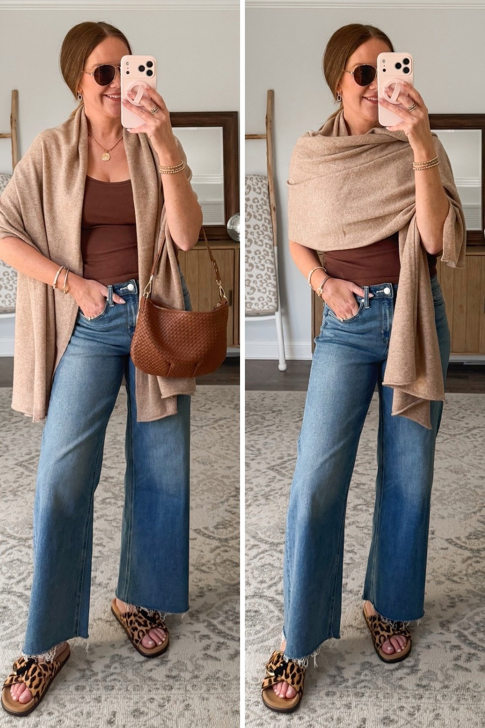 This outfit is chock full of neutral basics I’ll be mixing into outfits all season.
Jeans: $50 look for less for the $249 Paige Annessa jeans ✔️
Ribbed tank: Classic cotton base layer that pairs with anything and everything ✔️
Cashmere wrap: year round staple that doubles as a blanket✔️
Leopard sandals: comfier and cuter than Birks and the perfect pop of print✔️

Classic and timeless style, capsule wardrobe, over 40 style, the most flattering jeans, wardrobe staples
#styleover40 #effortlessstyle #howtostyle 



#LTKSeasonal #LTKootd #LTKmomlife