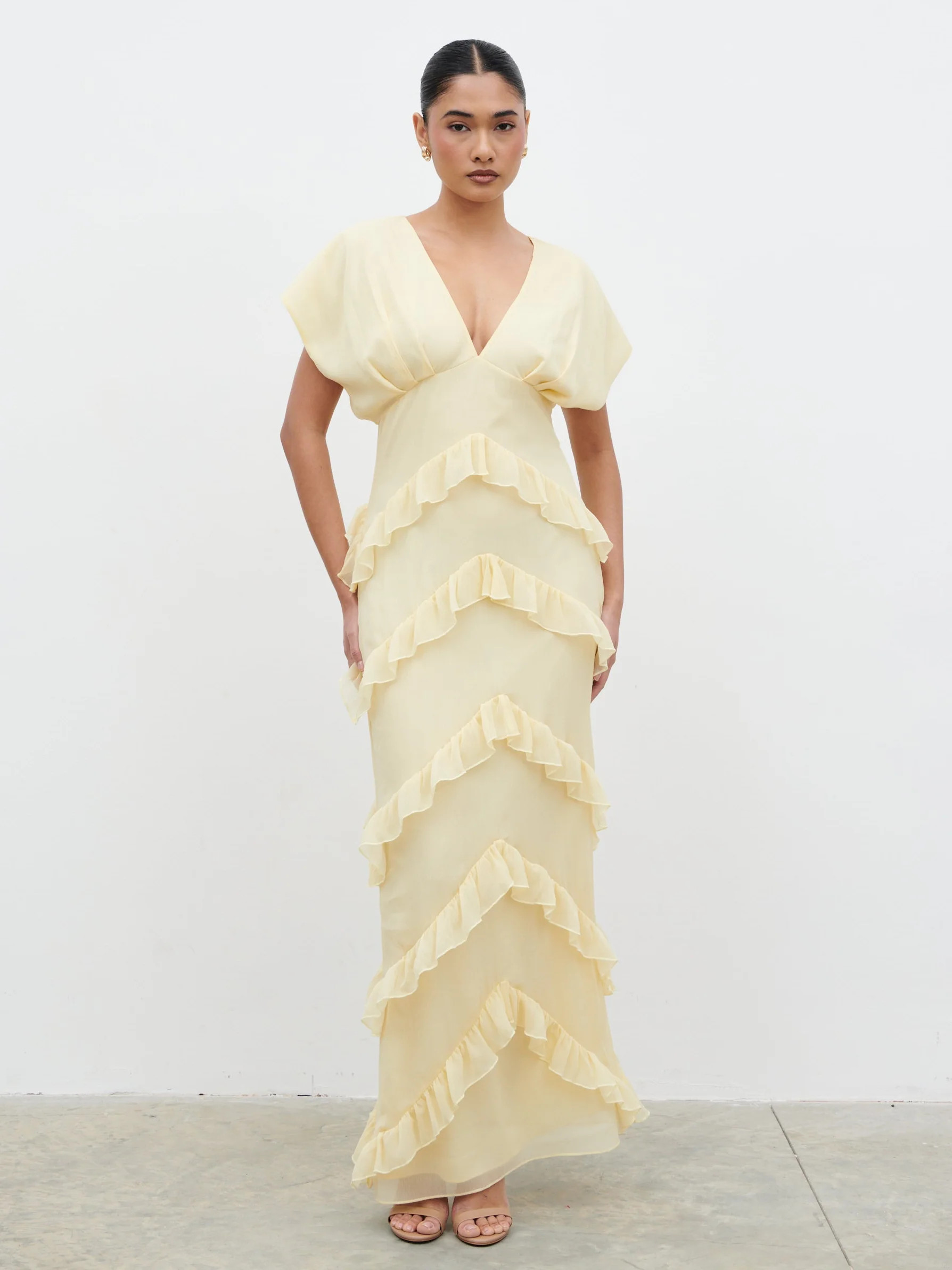 Tamsin Ruffle Chiffon Maxi Dress | Pretty Lavish (UK)