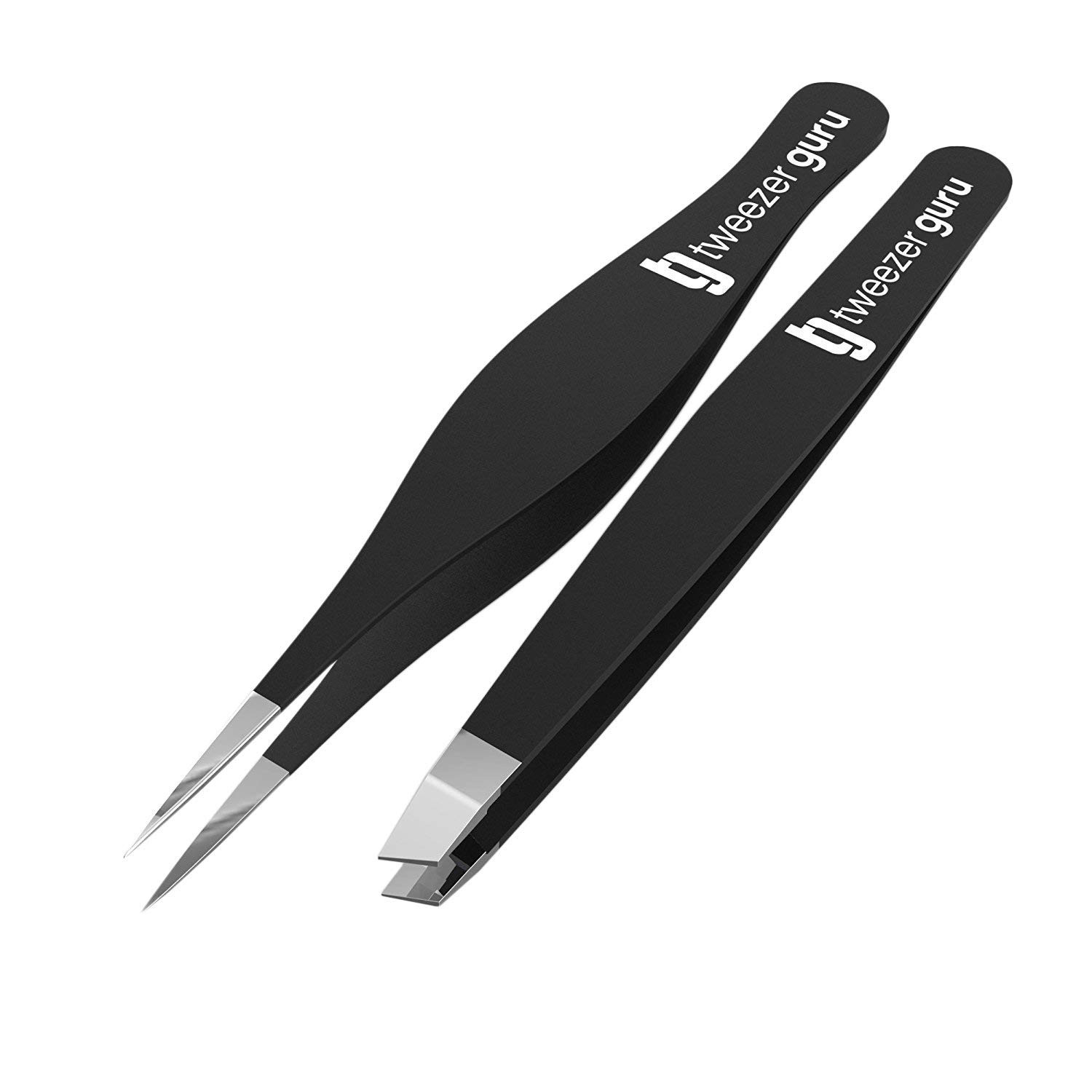 Tweezers Set - Tweezer Guru Stainless Steel Slant Tip and Pointed Eyebrow Tweezer Set - Great Pre... | Amazon (US)