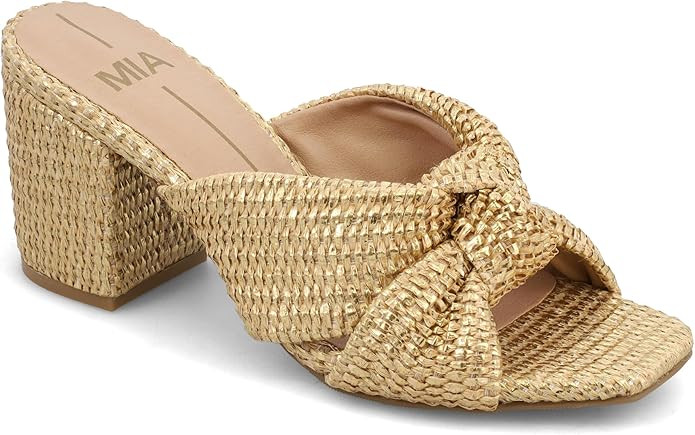 MIA Women's Hania Raffia Knot Block Heel Sandals | Amazon (US)