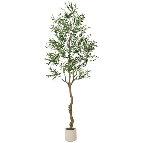 TreeTrip Olive Tree Artificial Indoor, 7 FT Faux Olive Trees with Planter, Fake Tall Plants with Natural Trunk and Lifelike Fruits for Home Office Decor(1, 7FT) | Amazon (US)