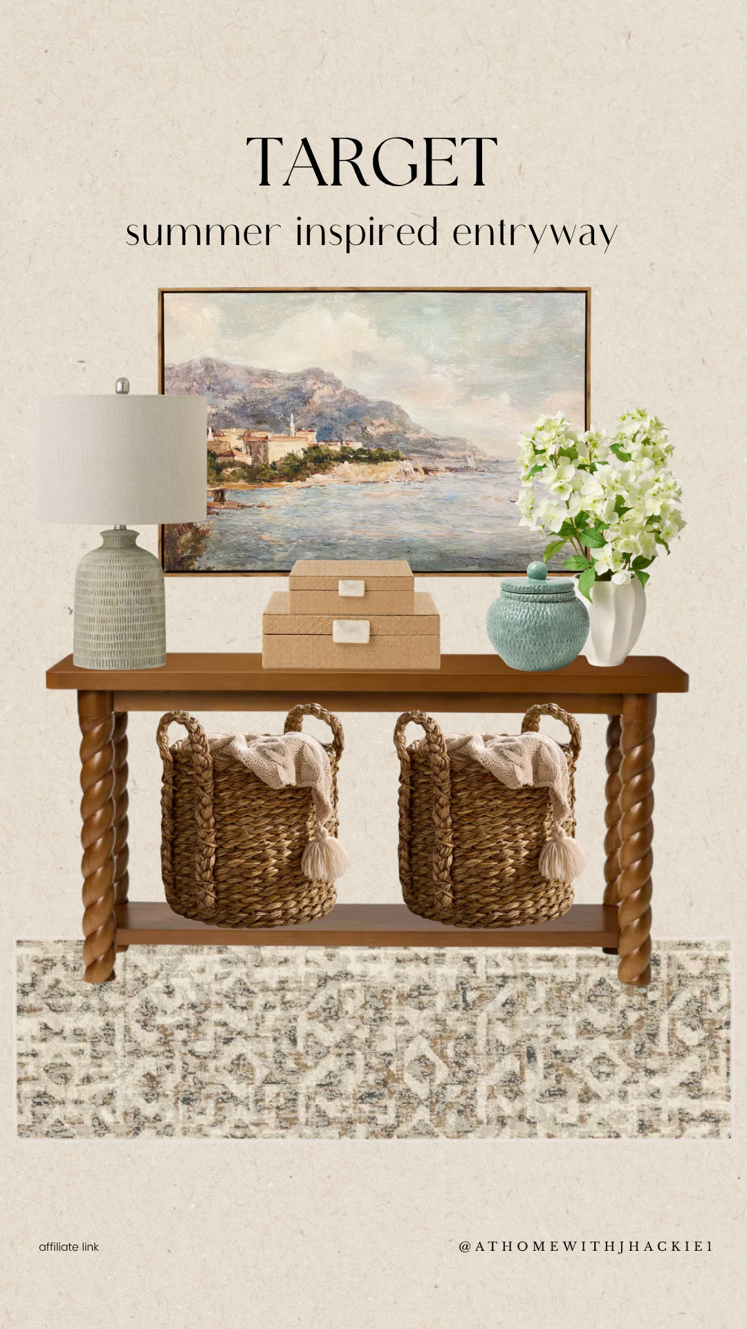 Target Summer Inspired Entryway
target home decor, target entryway decor, summer inspired home decor, coastal inspired entryway, twisted leg console table, woven baskets decor, neutral target finds, summer home styling, target console table, blue and green decor, landscape wall art, ceramic lamp decor, entryway organization ideas, affordable target decor, cozy coastal interiors, layered home decor, neutral rug styling, cottage coastal decor, summer decorating ideas, target home finds, entryway inspiration, inviting home decor, modern traditional style, curated entryway decor, warm neutral interiors, storage basket ideas, elevated target decor finds, designer inspired target finds, classic summer decor

#LTKHome