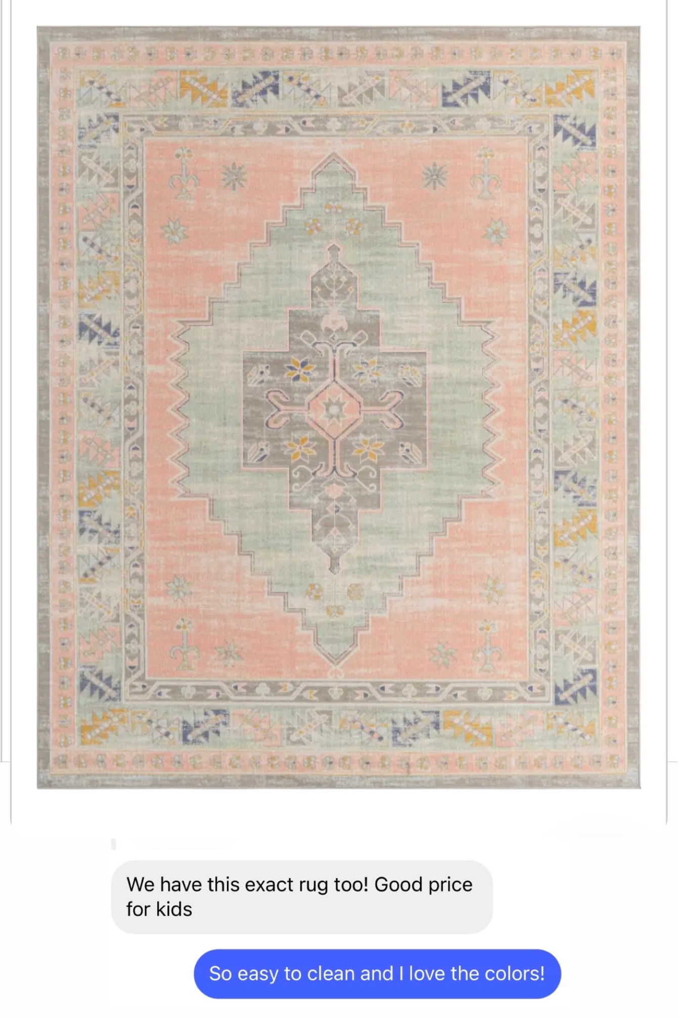 Our blush pink and aqua living room rug. We have the 9x12

#LTKhome #LTKFind #LTKfamily