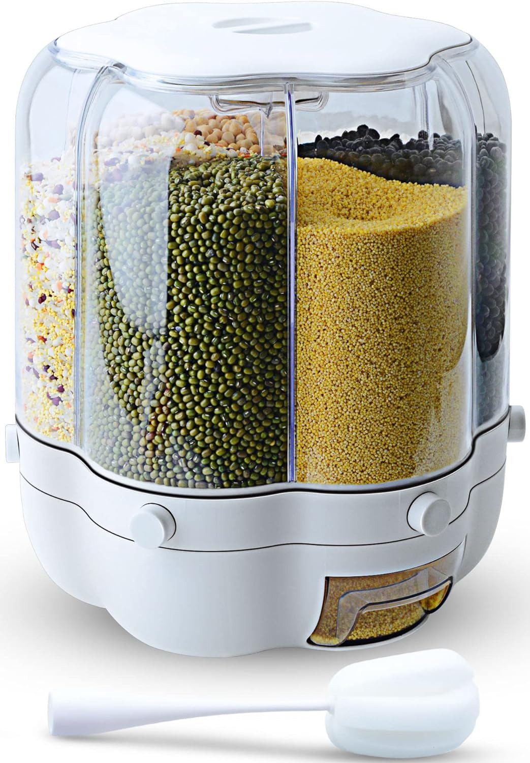 WOWFUNNY Grain Dispenser, 11 Qt Rotating Storage Container, 6-Compartment Dry Food Dispenser with... | Amazon (US)
