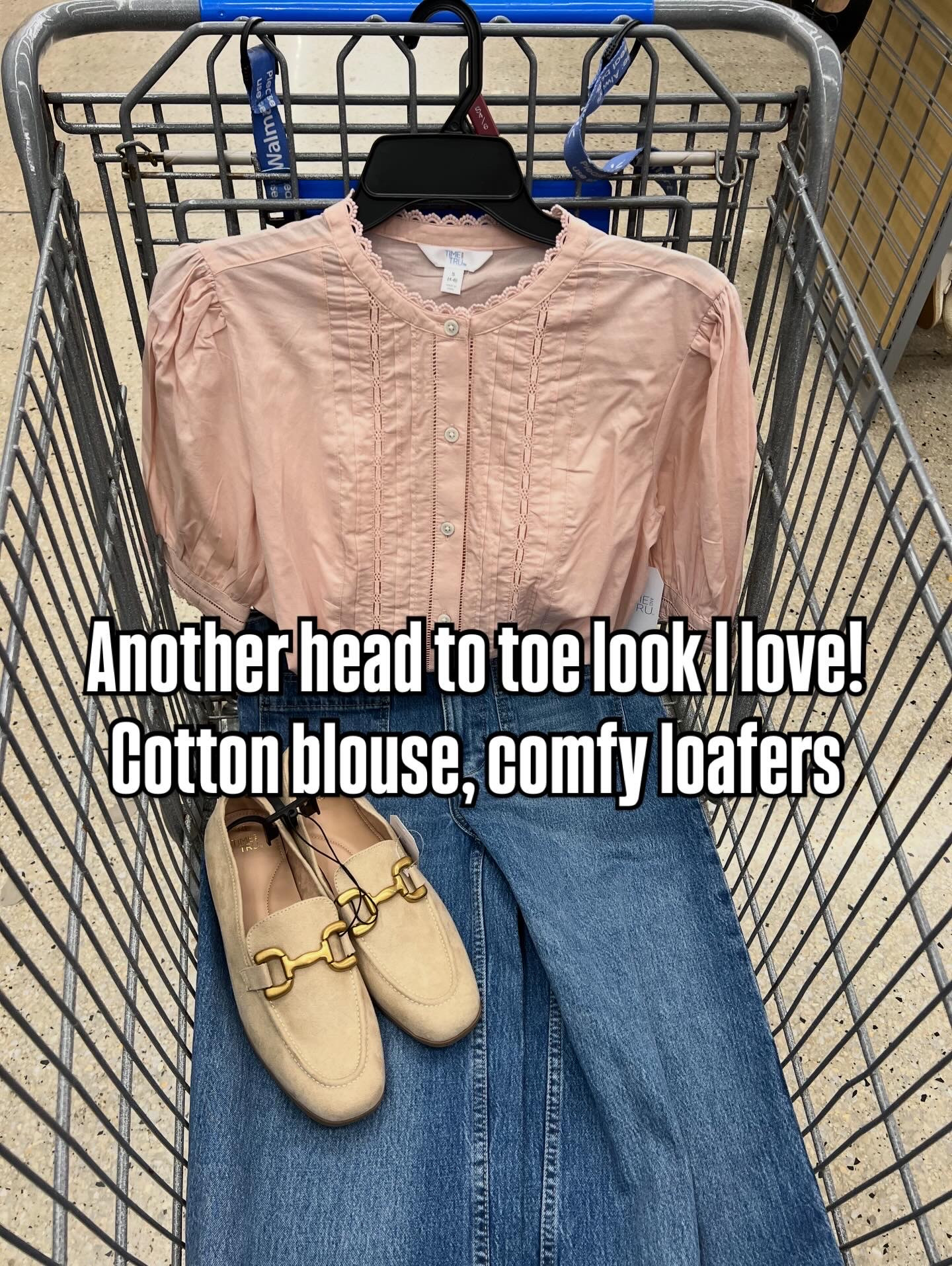 Walmart outfit idea with this cotton blouse, fits true to size (I’m a small) also comes in blue. #walmartfashion 