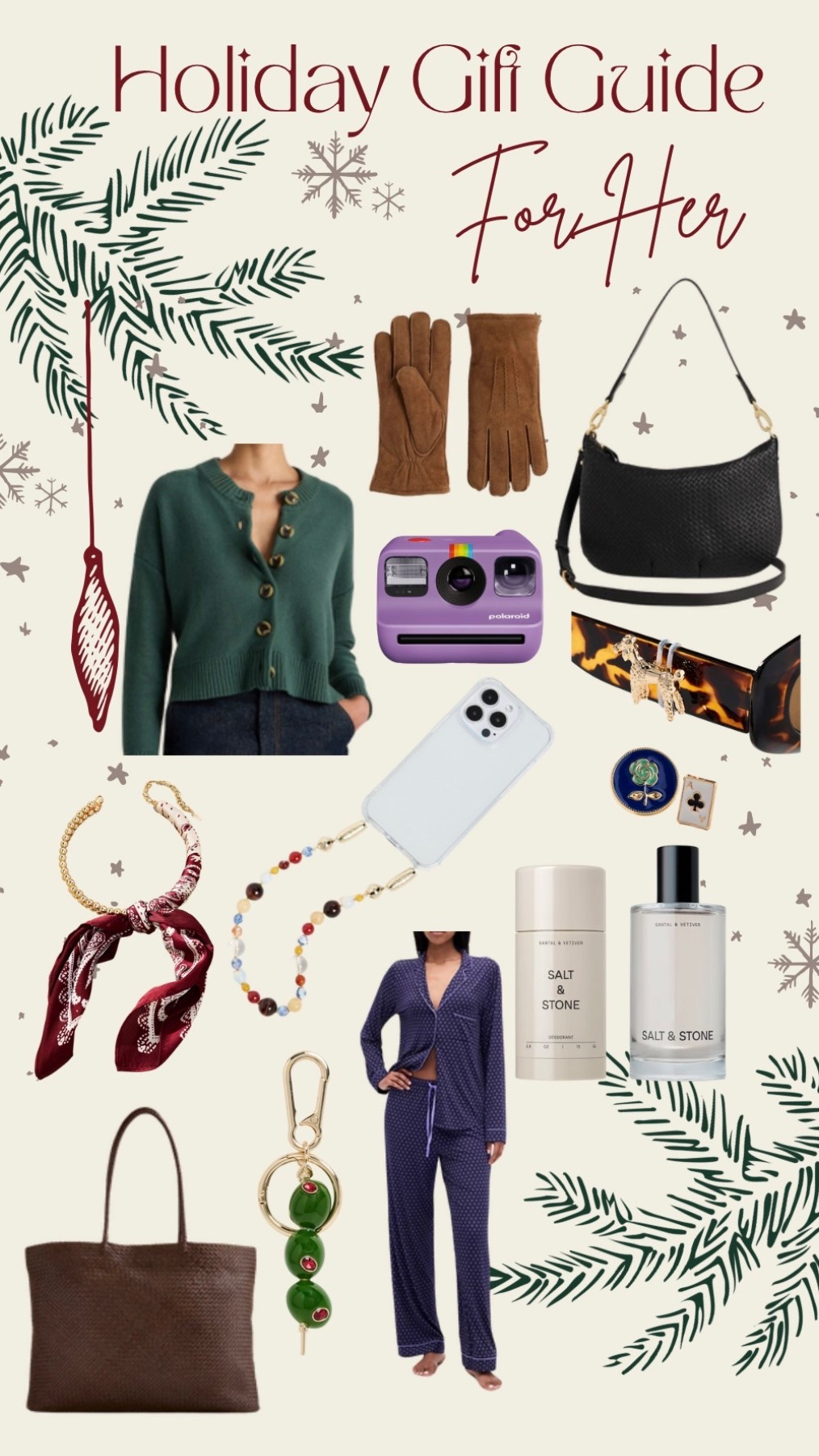 Gift guide for her! Your mom, sister, wife, bestie, and anyone else! 

Suede gloves, woven leather purse, cardigan, Polaroid camera, glasses charms, bandana necklace, iPhone cover and chain, Italian leather tote, bag charm, matching PJ set, salt and stone body spray and deodorant 

Womens gifts | gifts for Christmas | gift guide | Christmas ideas 
Follow @mimipluswill for more! 

 

#LTKHoliday #LTKSeasonal #LTKGiftGuide
