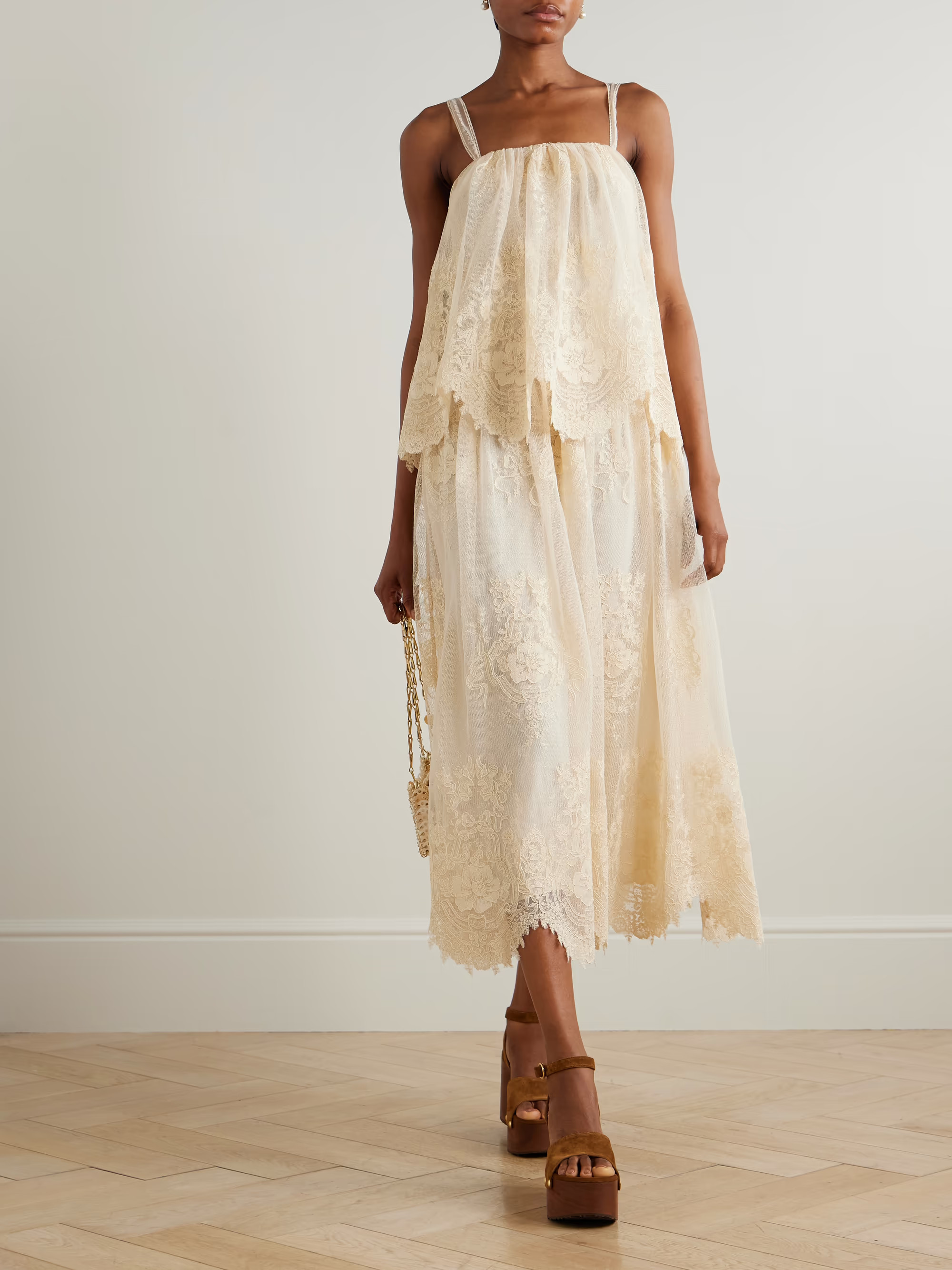 Tiered lace midi dress | NET-A-PORTER (US)