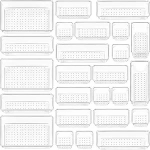 Vtopmart 25 PCS Clear Plastic Drawer Organizers Set, 4-Size Versatile Bathroom and Vanity Drawer ... | Amazon (US)