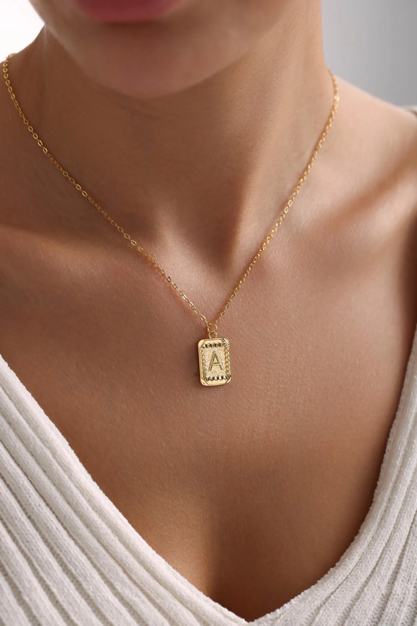 Personalized Rectangle Initial Pendant Necklace, Custom Letter Necklace, Personalized Jewelry, Gi... | Etsy (US)