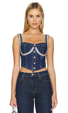 self-portrait Diamante Denim Top in Blue from Revolve.com | Revolve Clothing (Global)