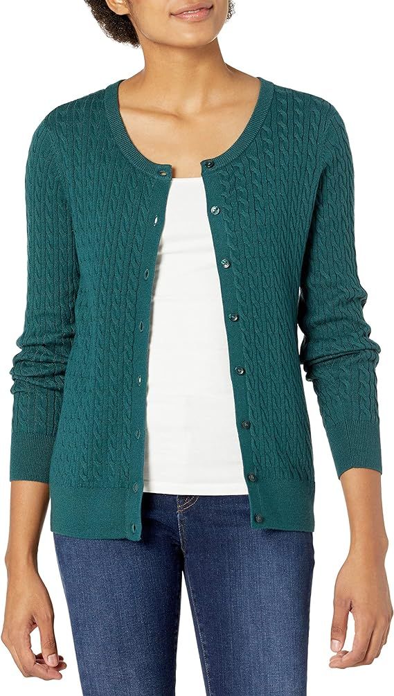 Amazon Essentials Women's Lightweight Cable Long-sleeve Crewneck Cardigan Sweater | Amazon (US)