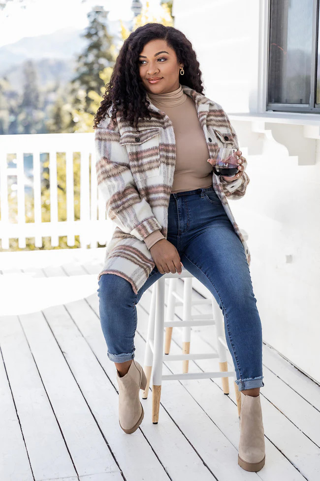Heard About Us Pink And Beige Plaid Long Shacket | Pink Lily