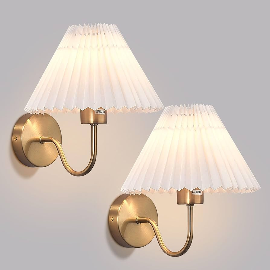 Gold Wall Sconces Sets of 2 Hardwired Wall Lamps Indoor Wall Light Fixtures with Pleated Fabric S... | Amazon (US)