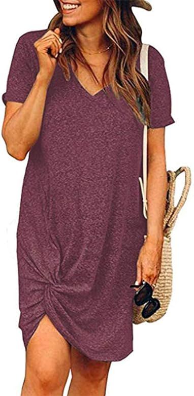 Locryz Womens Dresses Casual Summer Side Twist Knot Shift Dresses for Work M Wine Red at Amazon W... | Amazon (US)
