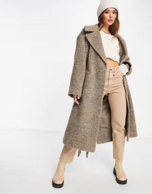 ASOS DESIGN hero robe coat in brown herringbone | ASOS | ASOS (Global)
