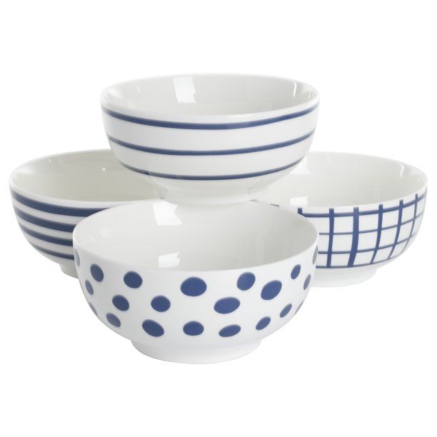 Gap Home New Blue 6-Inch Blue & White Assorted Fine Ceramic Bowls, Set of 4 | Walmart (US)