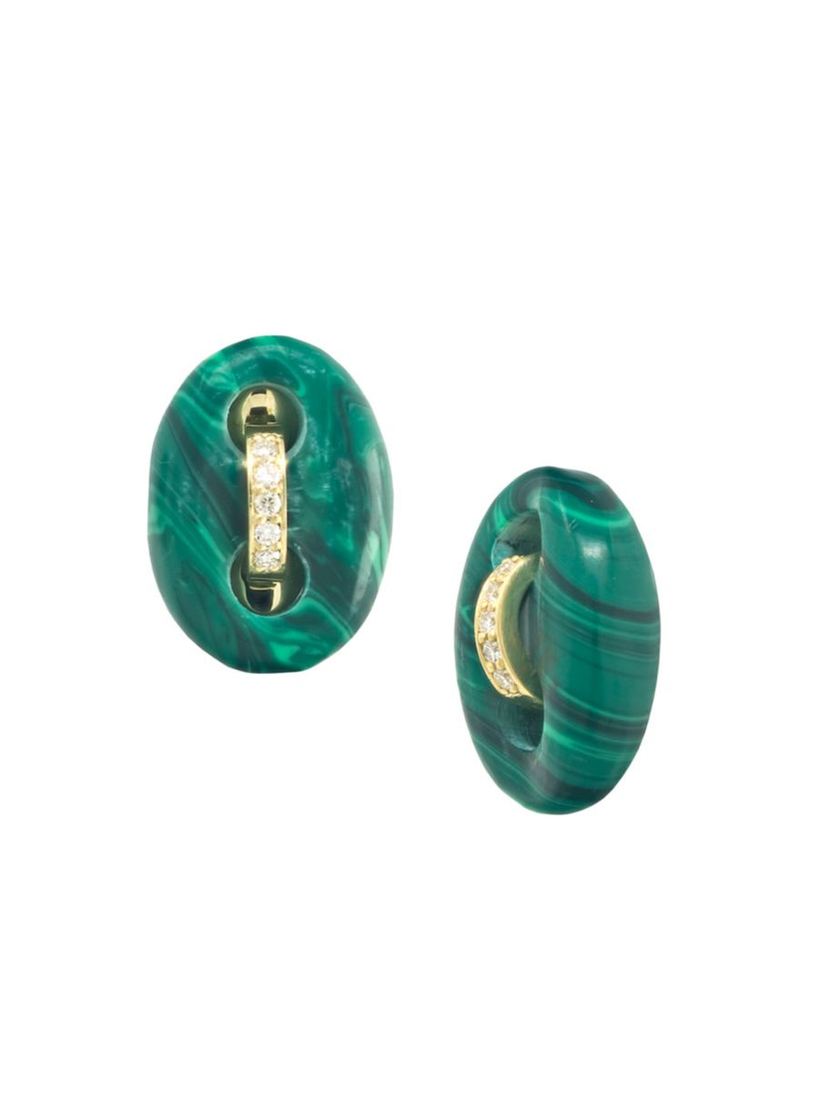 Mariner 18K Yellow Gold, Malachite & 0.75 TCW Diamond Stud Earrings | Saks Fifth Avenue