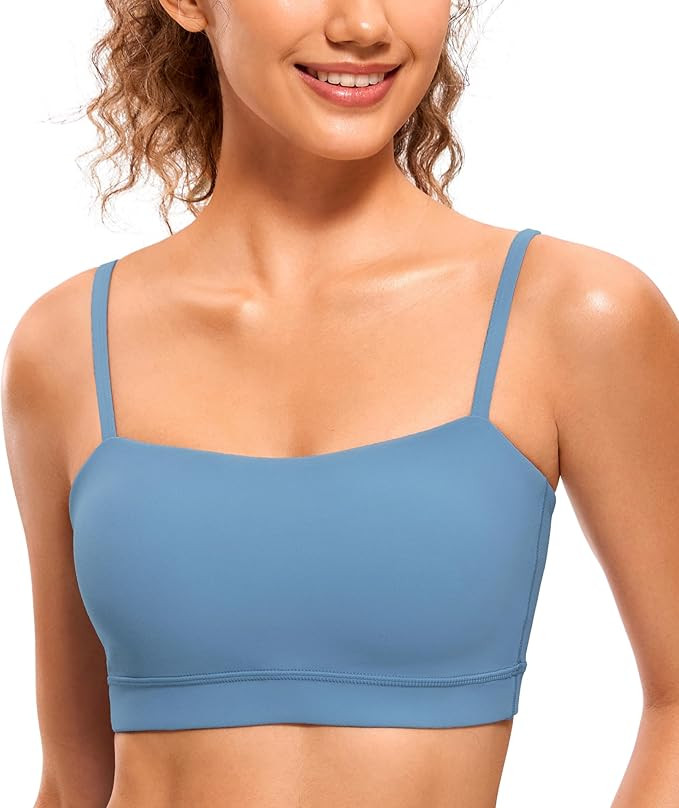CRZ YOGA Butterluxe Womens Adjustable Spaghetti Thin Strap Sports Bra - Padded Wireless Square Ne... | Amazon (US)