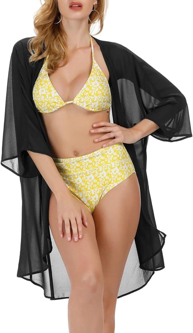 Kate Kasin Women's Chiffon Loose Kimono Cardigan Swimsuit Cover Ups Bikini Beachwear | Amazon (US)