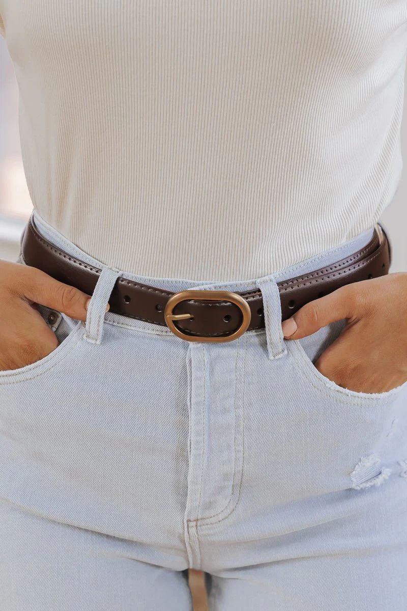 Brown Matte Leather Belt | Magnolia Boutique