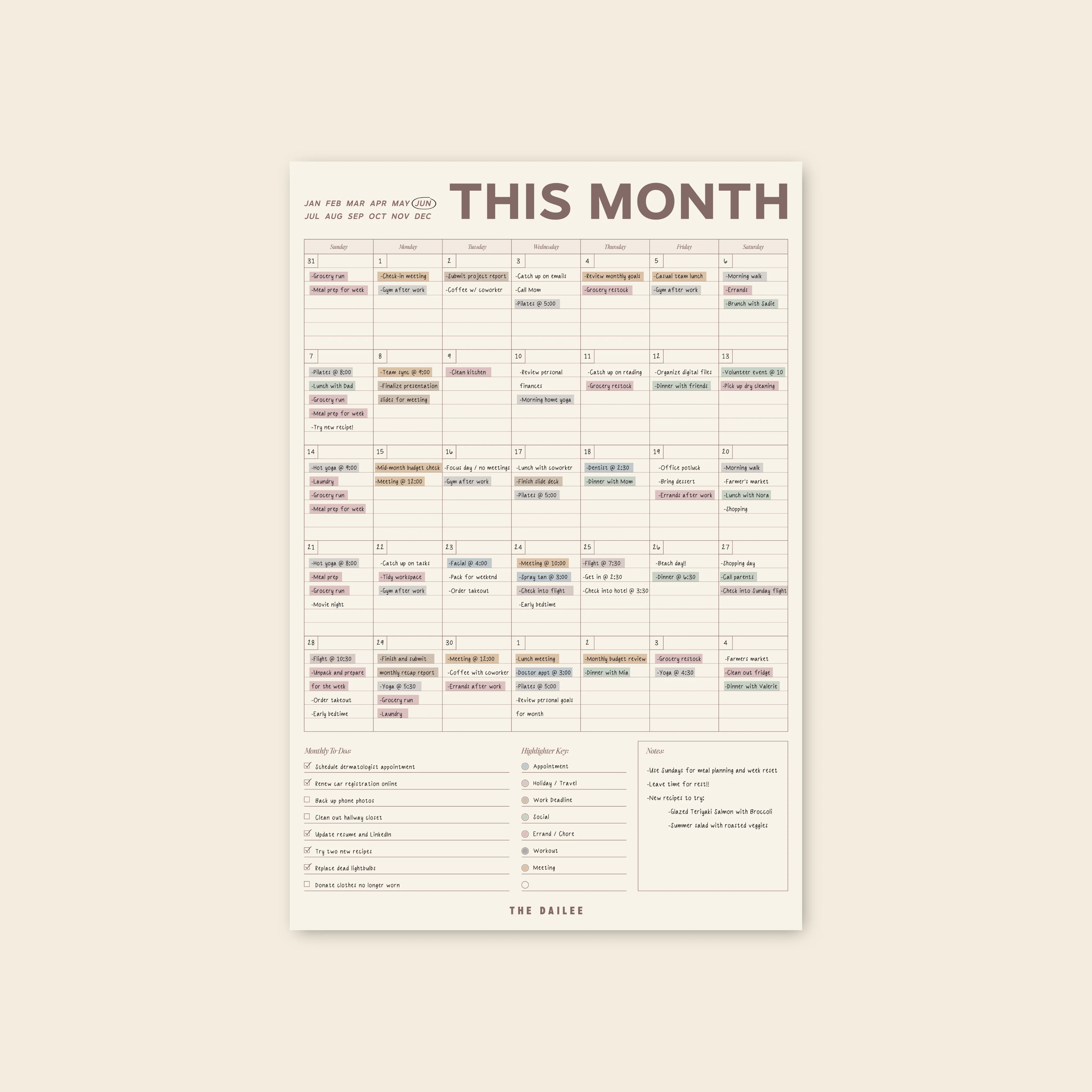 Monthly Fridge Calendar | The Dailee