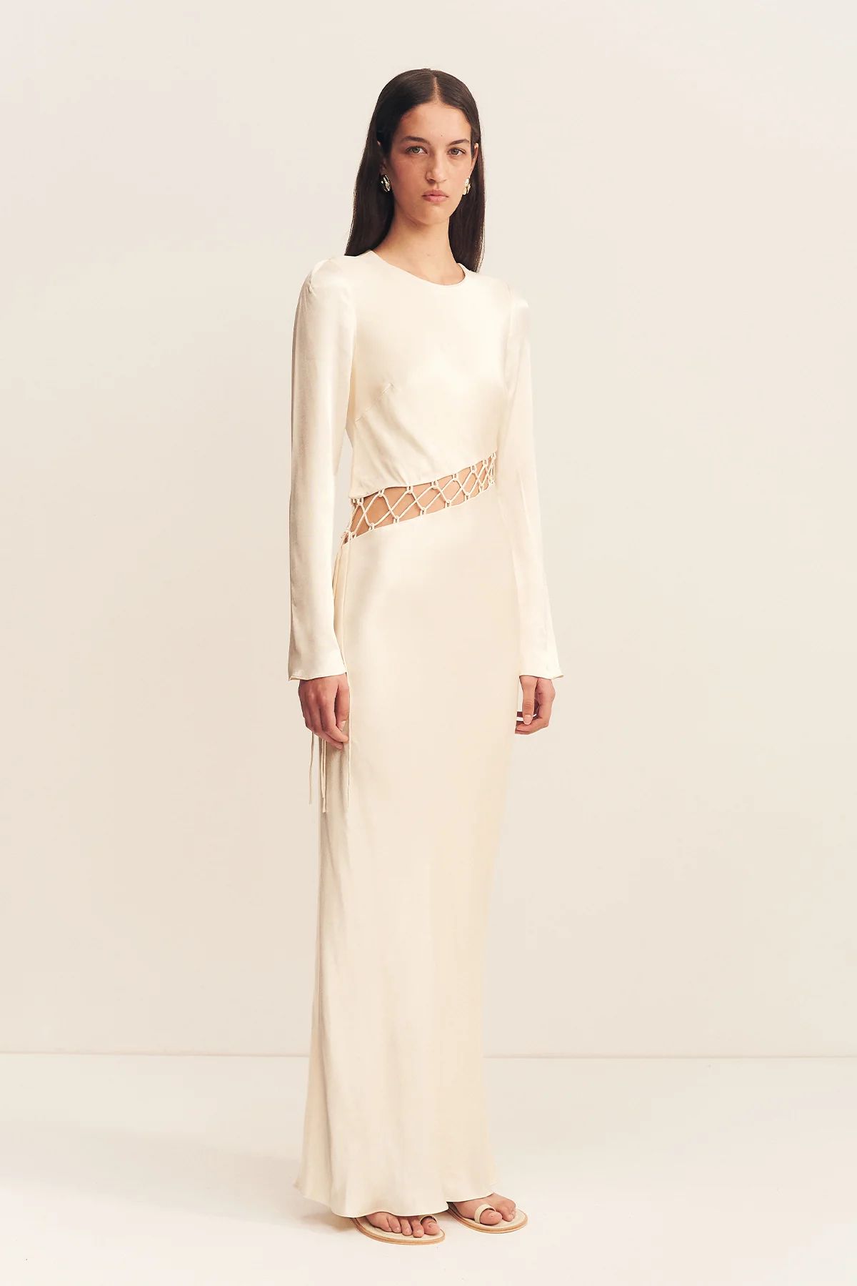 Arienzo Asymmetrical Lace Up Maxi Dress | Cream | Dresses | Shona Joy | Shona Joy