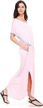 Short Sleeve Maxi Dress with Pockets Loose Casual Long Dress with Scoop Neck, Splits & Side Pockets | Amazon (US)