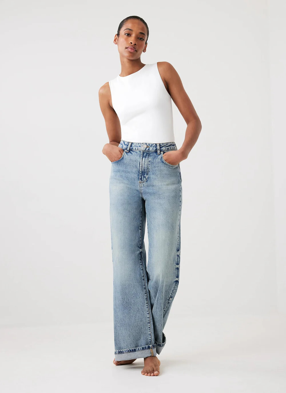 Mid Indigo Workable Wide Jeans | Mint Velvet