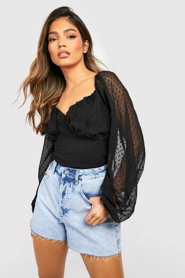 Dobby Mesh Ruched Cup Detail Blouse | boohoo (US & Canada)